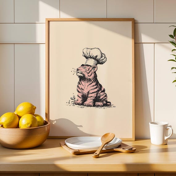 Cute Tiger Chef Kitchen Wall Art Prints Decor Poster Food Print