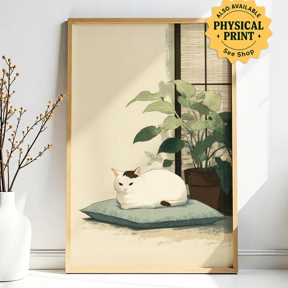 Japandi Cat Print Minimalist Zen Wall Art