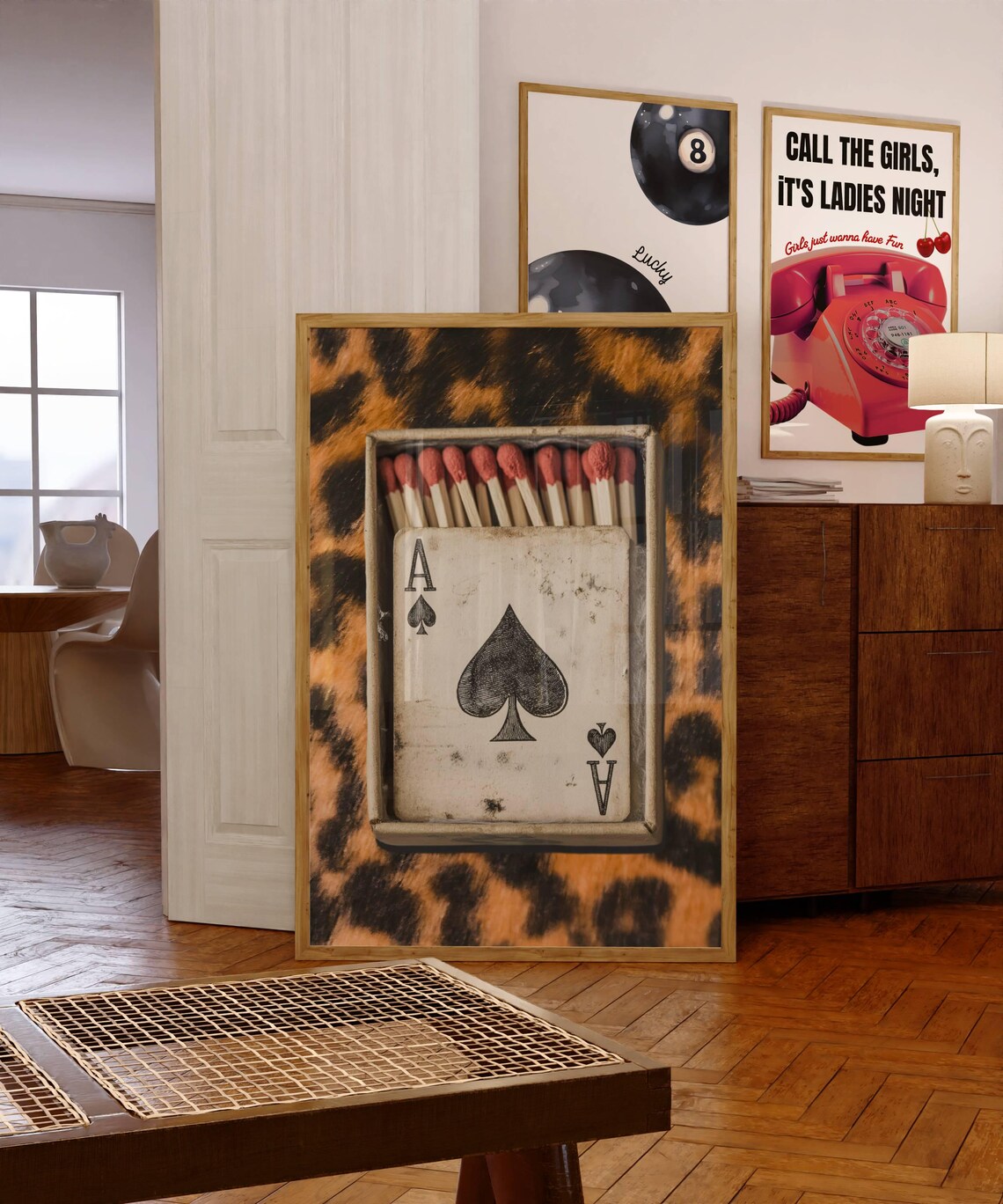 Retro Leopard Matchbox Playing Card Art Print