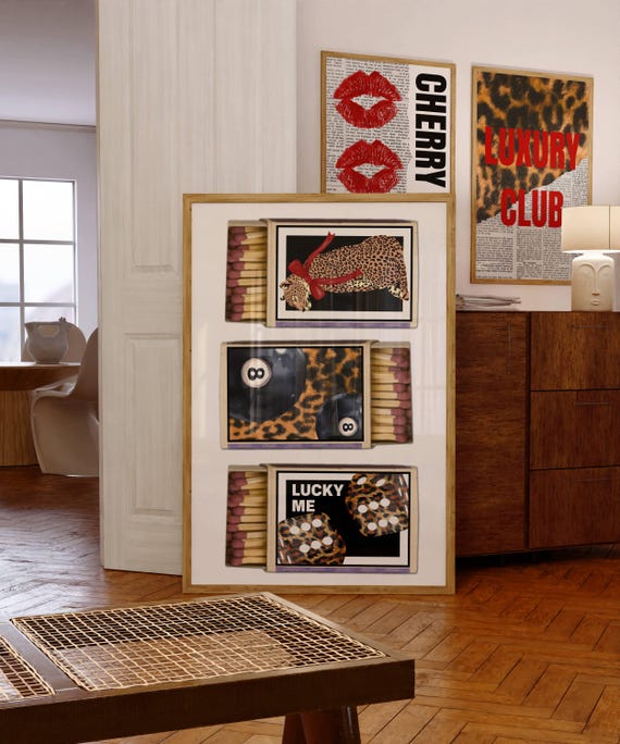 Retro Leopard Matchbox Wall Art Lucky You Poster Kitchen Print Trendy Dorm Room And Bar Cart Decor Coquette