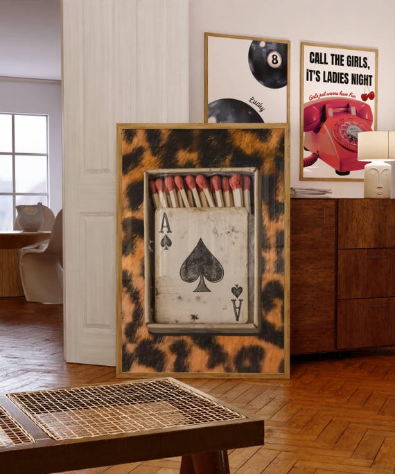 Retro Leopard Matchbox Wall Art Playing Card Poster Kitchen Print Trendy Dorm Room And Bar Cart Decor Gift