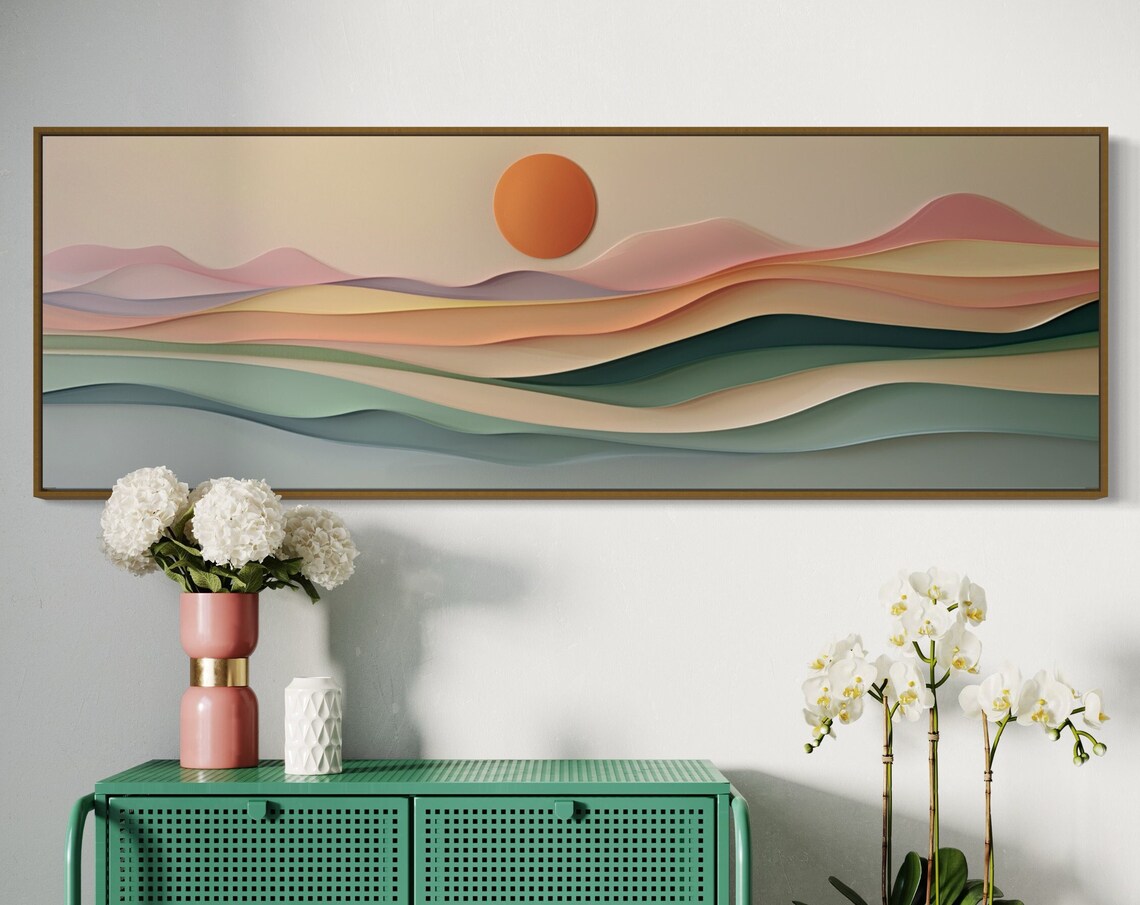 Abstract Sunset Panorama, Colorful Boho Art Print