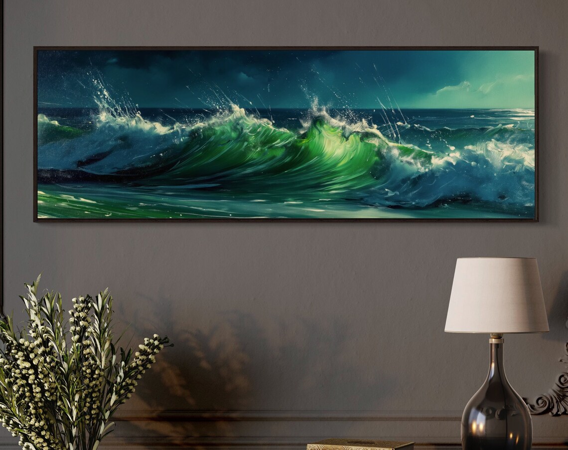 Abstract Seascape Panoramic Wall Art Modern Art Ocean Waves Print For Nautical Beach House Decor - Image 5