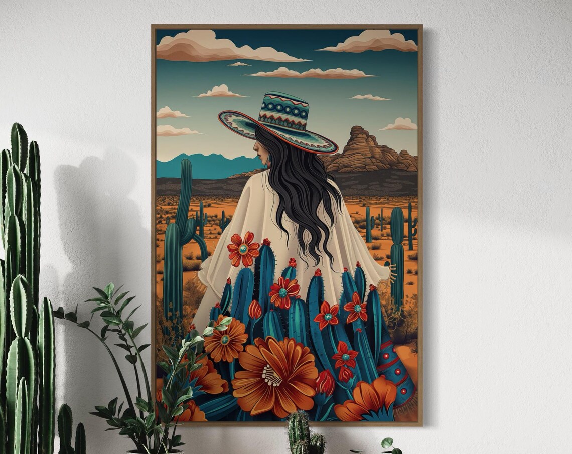 Mexican Woman Desert Landscape, Southwestern Art Print - Image 5