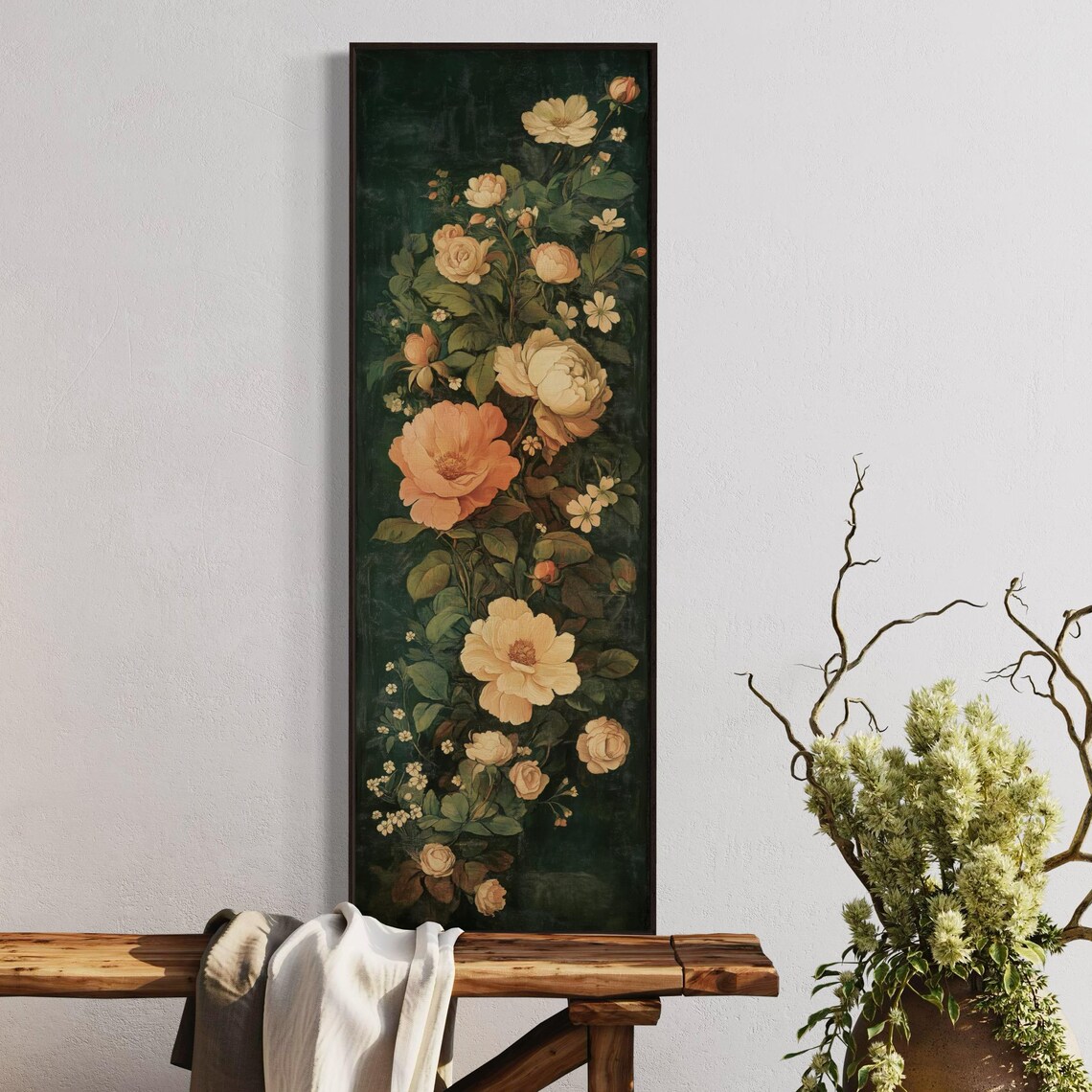 Vintage Floral Vertical Art Print, Moody Warm Tones