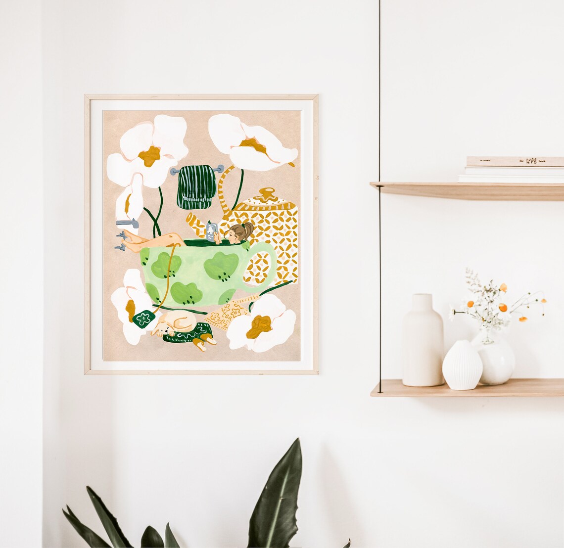 Tea Bath Art Print, Neutral Floral Bathroom Decor - Image 3