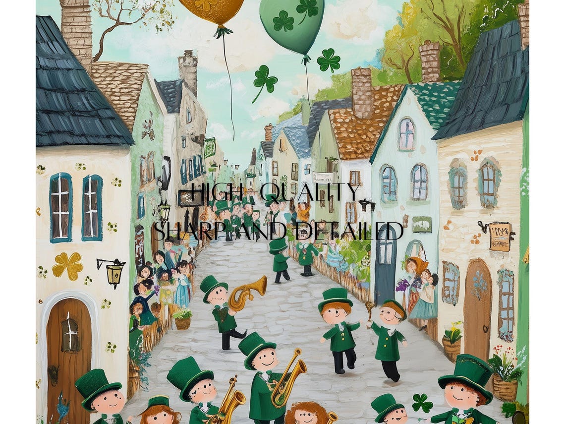 St Patrick's Parade Brass Band Marching Cobblestone Street Poster - Image 3