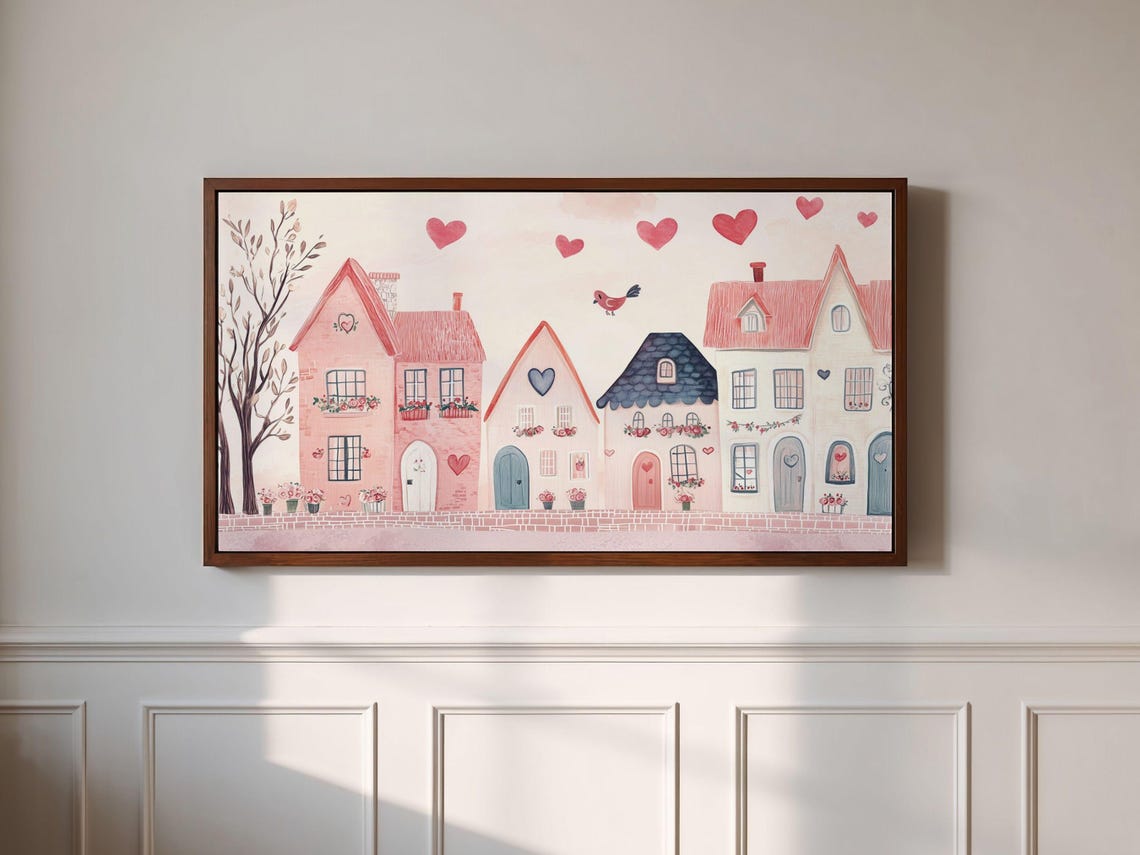Charming Pink Valentine's Town Floating Hearts Flower Boxes Poster - Image 2