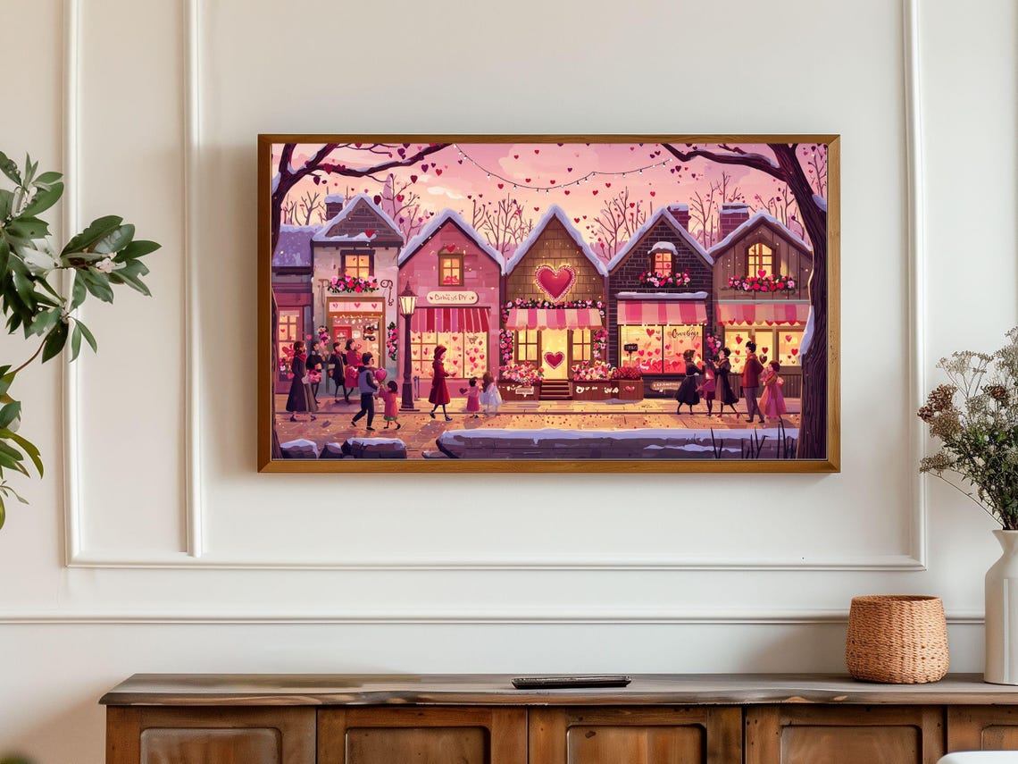 Valentines Day Frame Tv Art Valentines Town Frame Tv Art Romantic Love Decor Cute Wall Art For Couples Gift For Him Her - Image 2