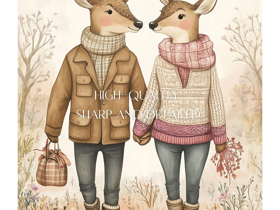 Sweet Deer Couple In Cozy Fall Outfits Whimsical Animal Poster - Image 3