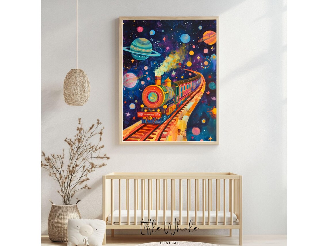 Cosmic Space Train Journey Through Planets and Stars Kids Poster - Image 2