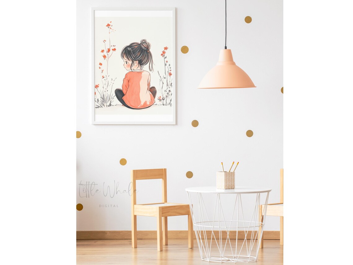 Anime Girl in Orange Sweater Sitting Among Red Flowers Art Print - Image 4