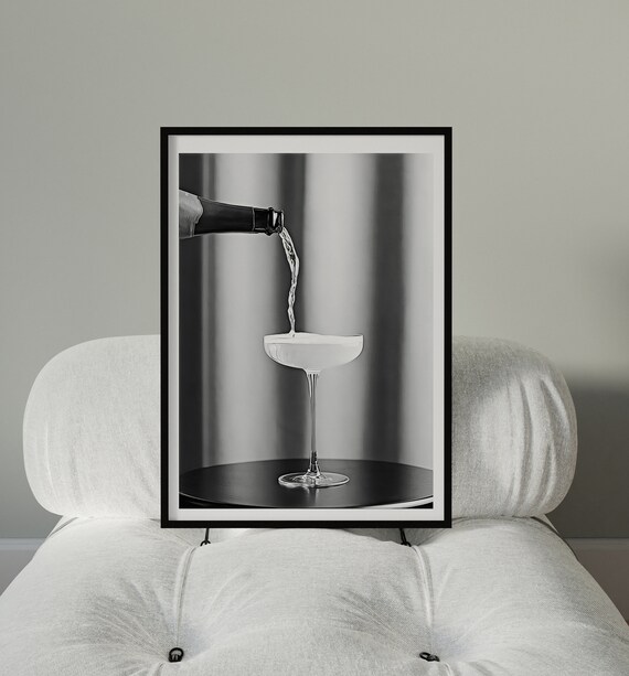 Pouring Champagne Into Coupe Black White Bar Cart Photo Poster