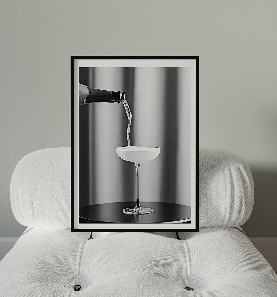 Pouring Champagne Into Coupe Black White Bar Cart Photo Poster