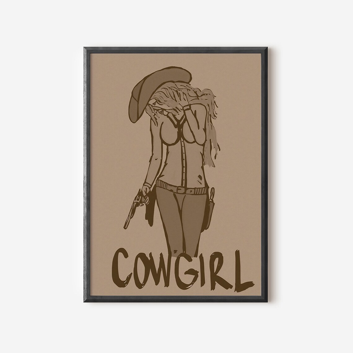 Vintage Cowgirl Western Line Drawing Cowboy Hat Illustration Poster