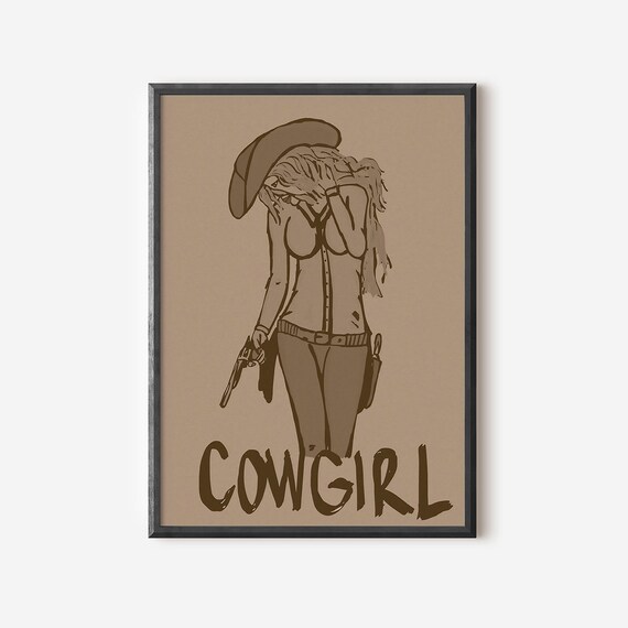 Vintage Cowgirl Western Line Drawing Cowboy Hat Illustration Poster