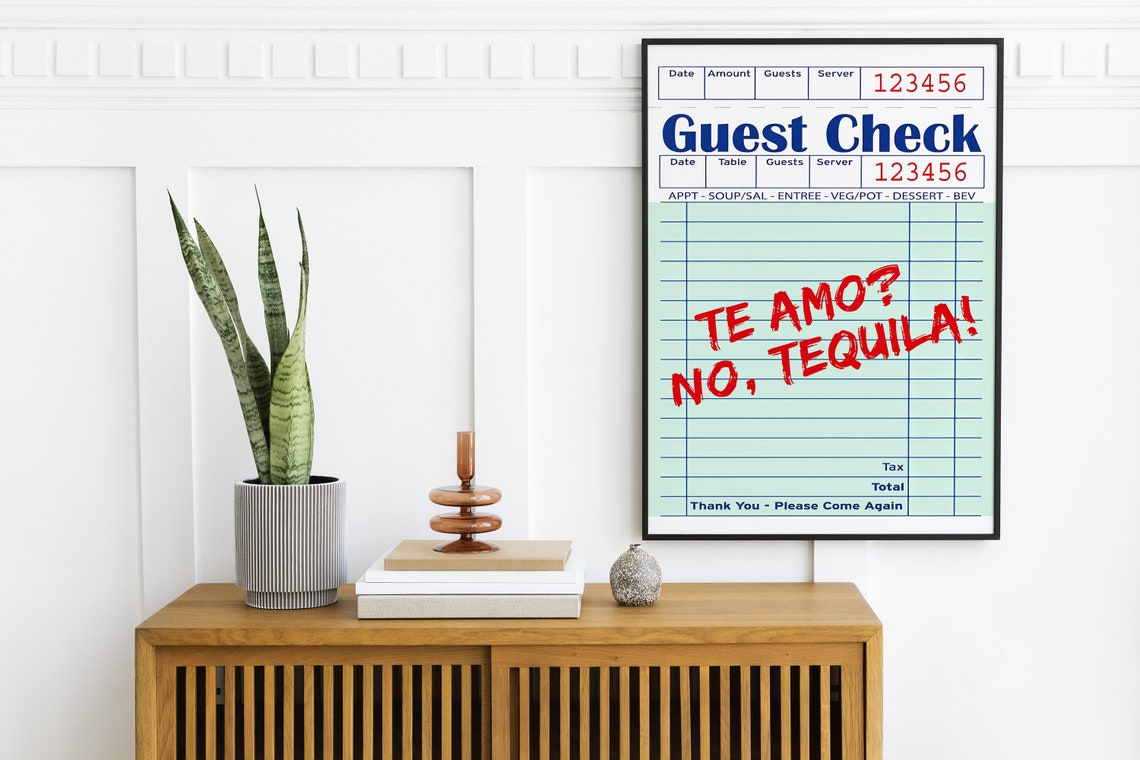 Te Amo No Tequila Funny Guest Check Red Kitchen Bar Cart Poster - Image 2