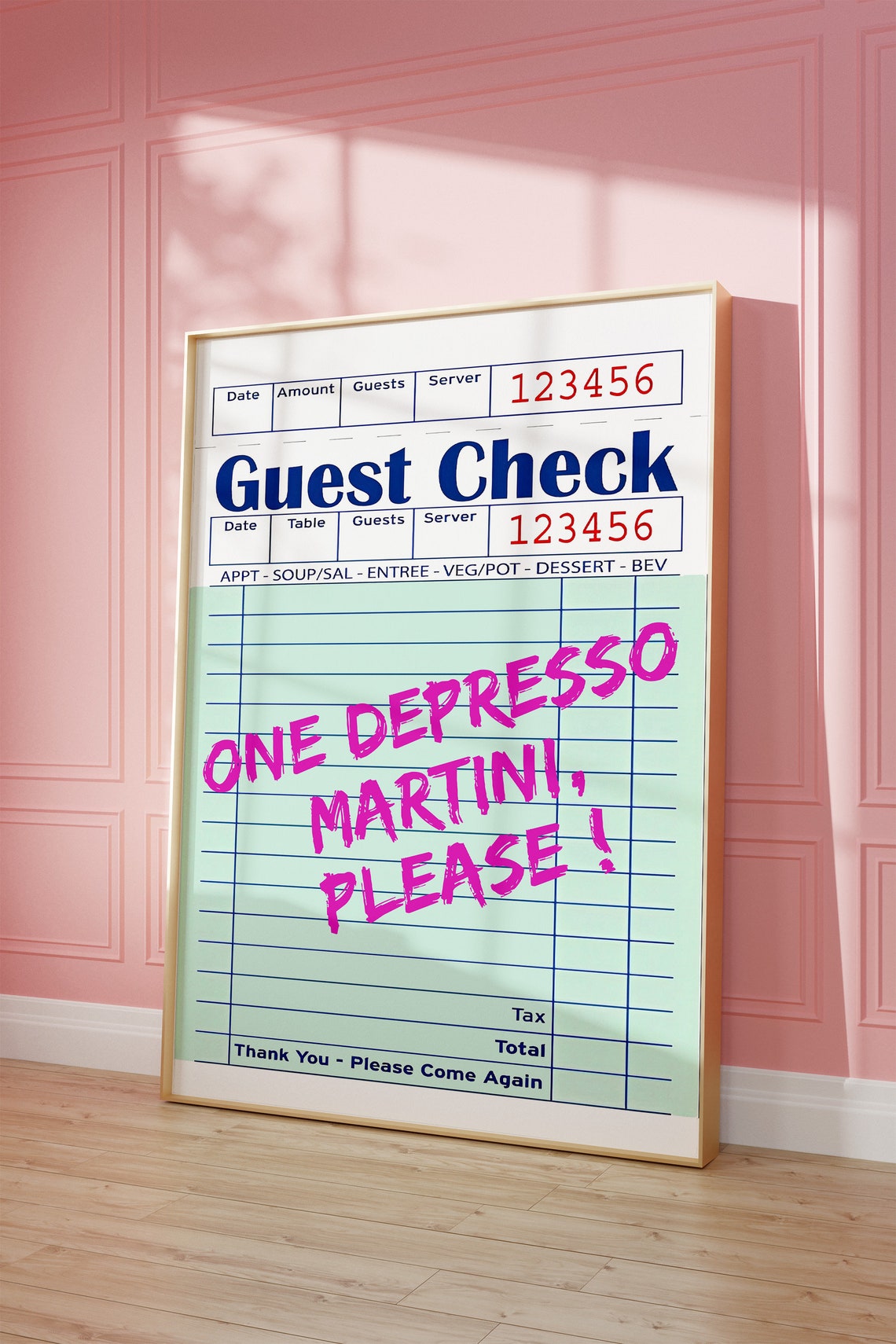 One Depresso Martini Please Funny Guest Check Bar Cart Quote Poster