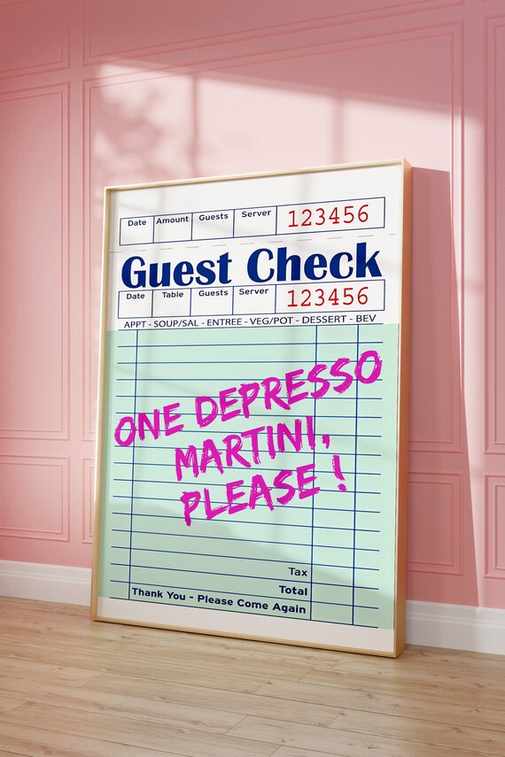 One Depresso Martini Please Funny Guest Check Bar Cart Quote Poster