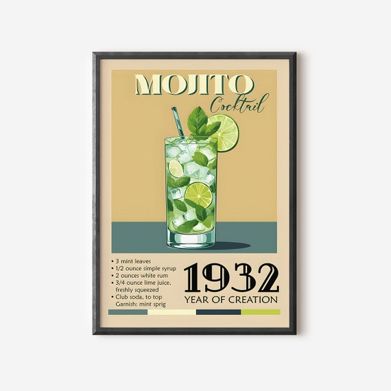 Trendy Mojito Poster Modern Bar Cart Decor Cocktails Wall Art For Home Bar Decor Retro Alcohol Prints Bar Pub Drinks Prints