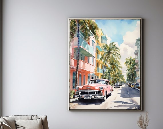 Vintage Cityscape Poster, Watercolor City Office Art Print