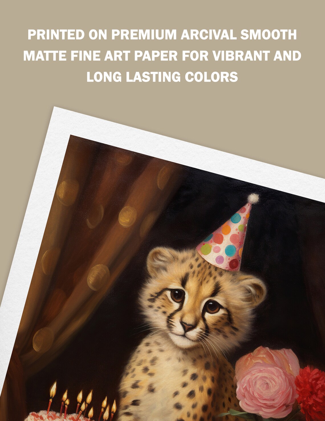 Cheetah Cub With a Polka Dot Party Hat and Birthday Cake Poster - Image 3