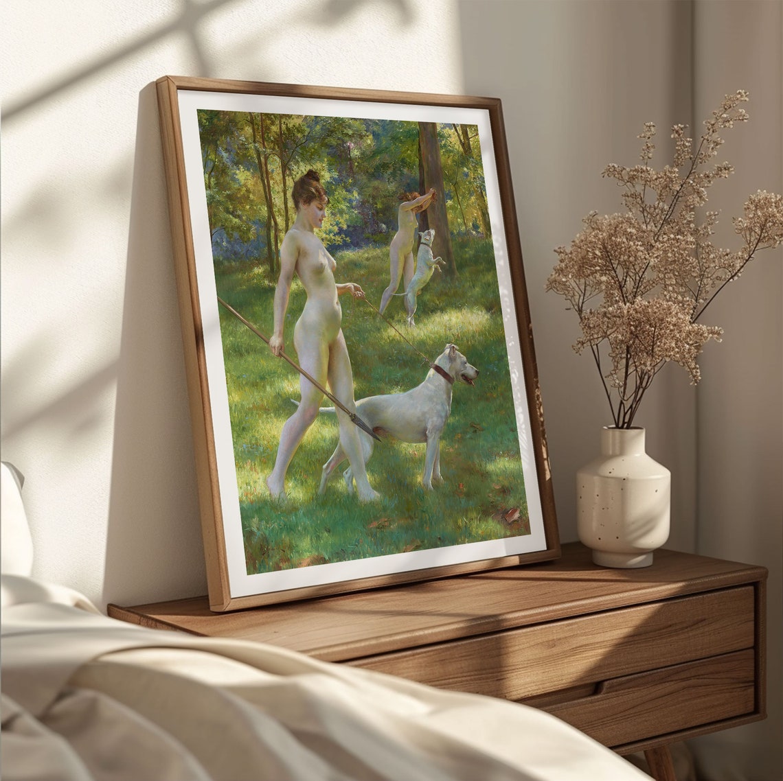 Nymphs Hunting With White Dogs Julius Leblanc Stewart Classic Print - Image 2