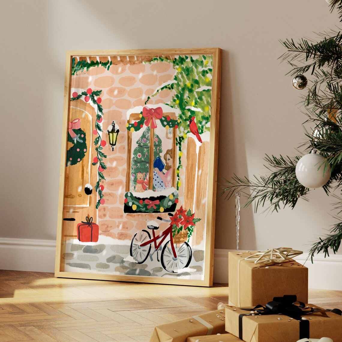 Christmas Wall Art Print, Cozy Holiday Scene