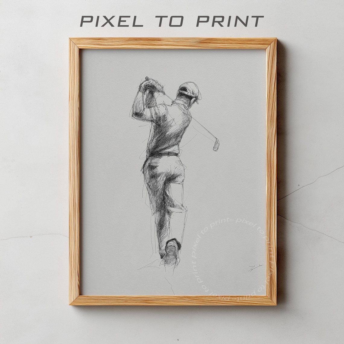 Minimalist Pencil Sketch Of A Golfer Art Print