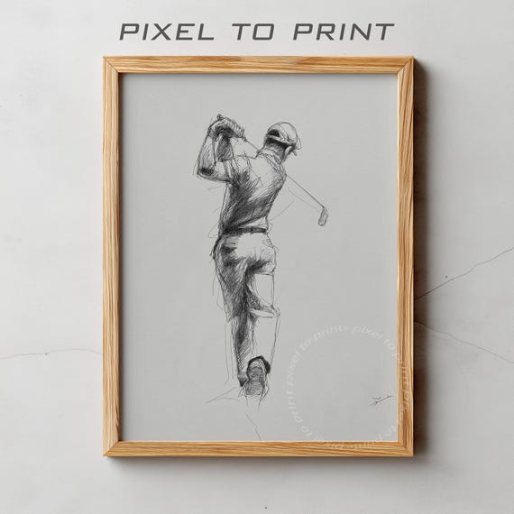 Minimalist Pencil Sketch Of A Golfer Art Print