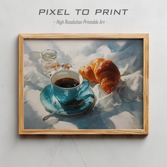 Trendy Kitchen Print Croissant Painting Breakfast Girly Food And Drink Wall Art