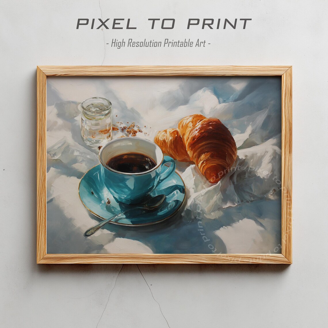 Coffee Cup Croissant Still Life Oil Painting Kitchen Art Poster