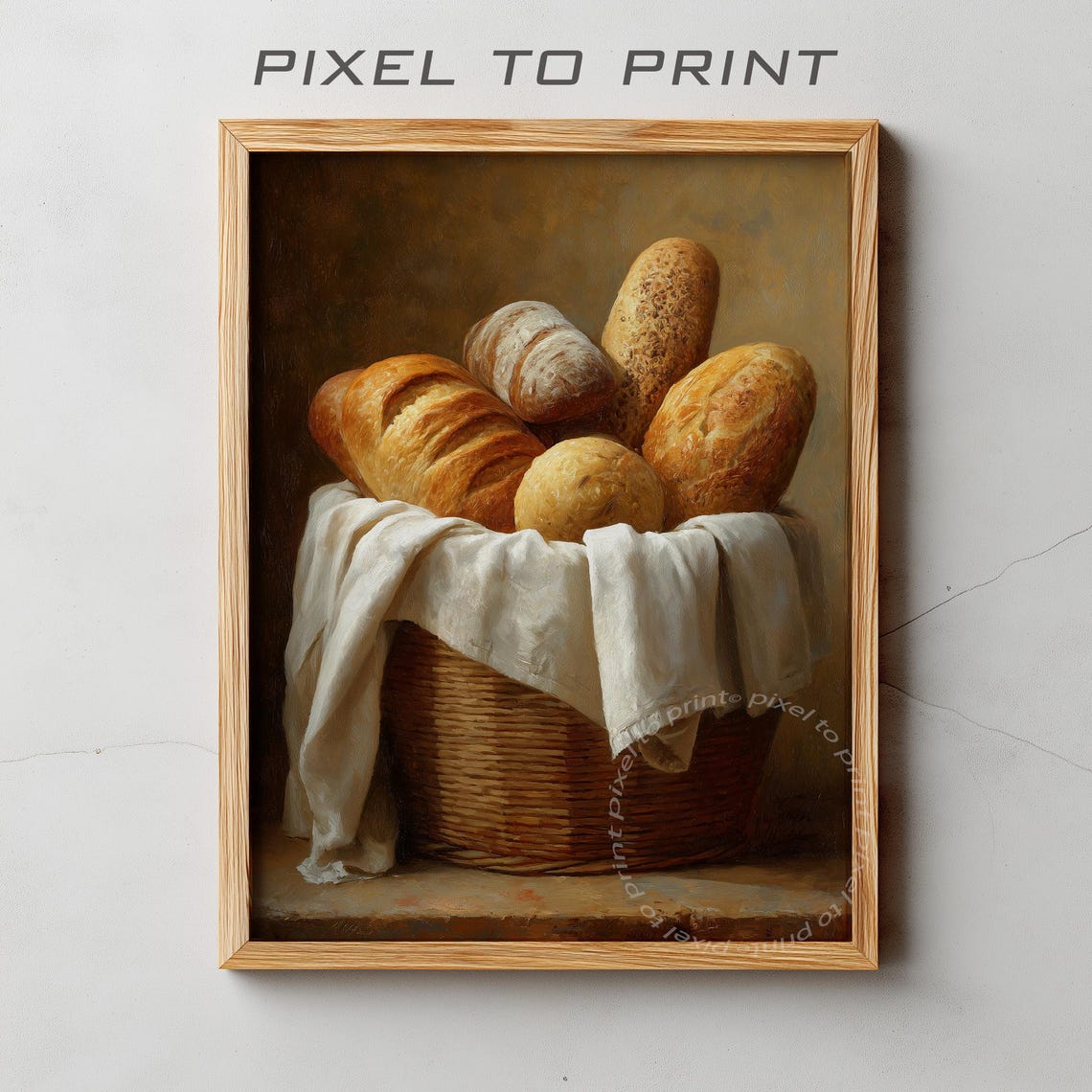 Rustic Bread Loaves In Wicker Basket Still Life Oil Painting Poster