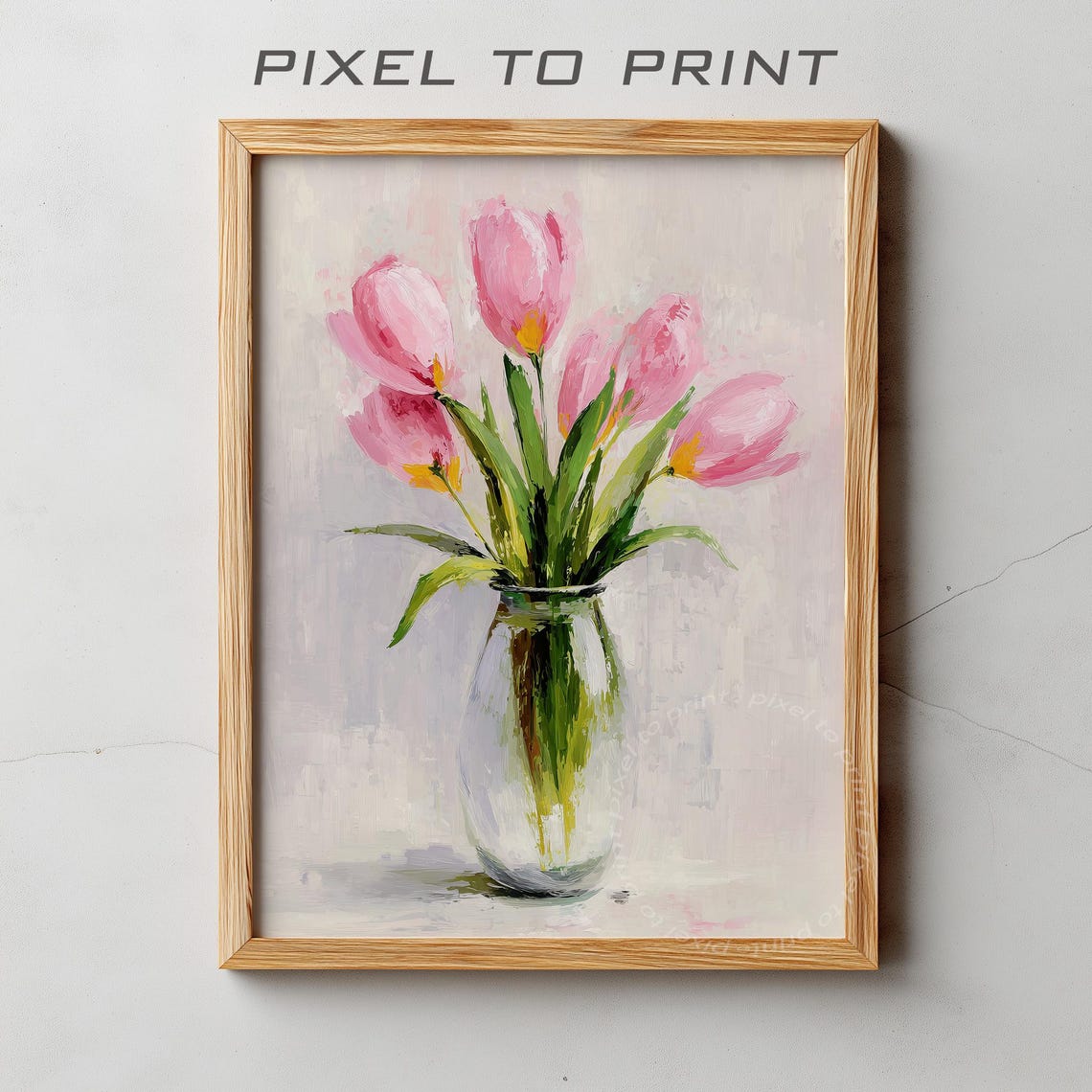 Pink Tulips in Glass Vase Impressionist Floral Painting Poster Spring