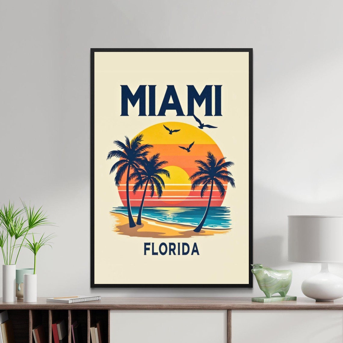 Miami Florida Tropical Beach Sunset Palm Trees Coastal Poster