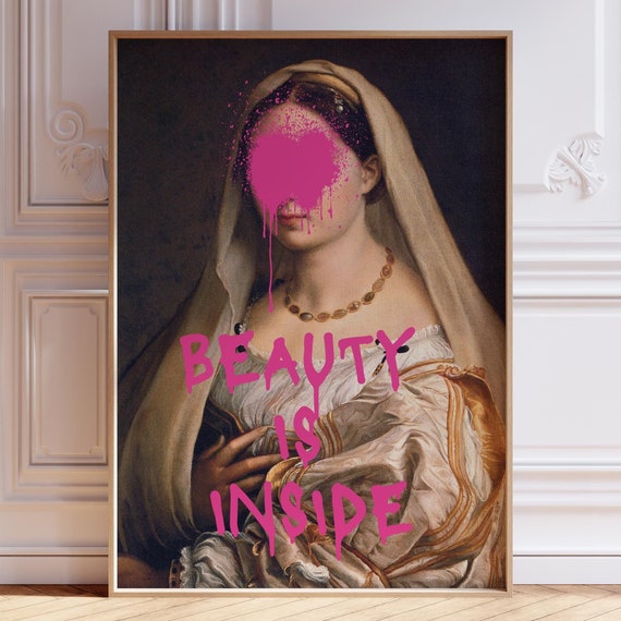 Beauty Is Inside Altered Portrait Art Print Vintage Decor Preppy Wall Art Girl Room Decor Classical Art Painting Wall Art