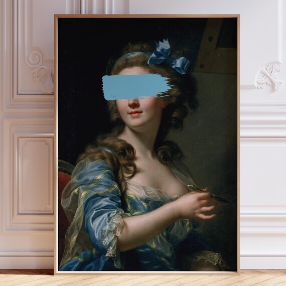 Blue Brushstroke Over Vintage Portrait Altered Art Wall Poster
