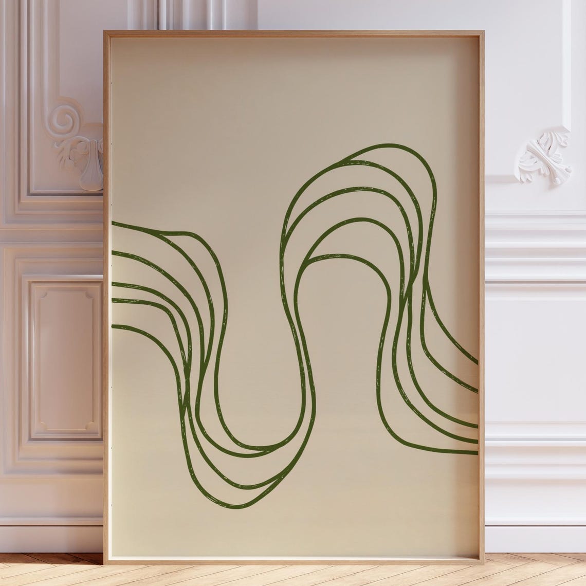 Green Minimalist Lines Art Abstract Line Print Wall Decor Mid Century Modern Apartment Trendy