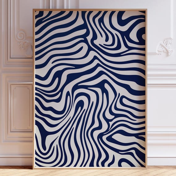 Navy Blue Minimalist Abstract Wall Art Mid Century Modern Geometric Contemporary Trendy