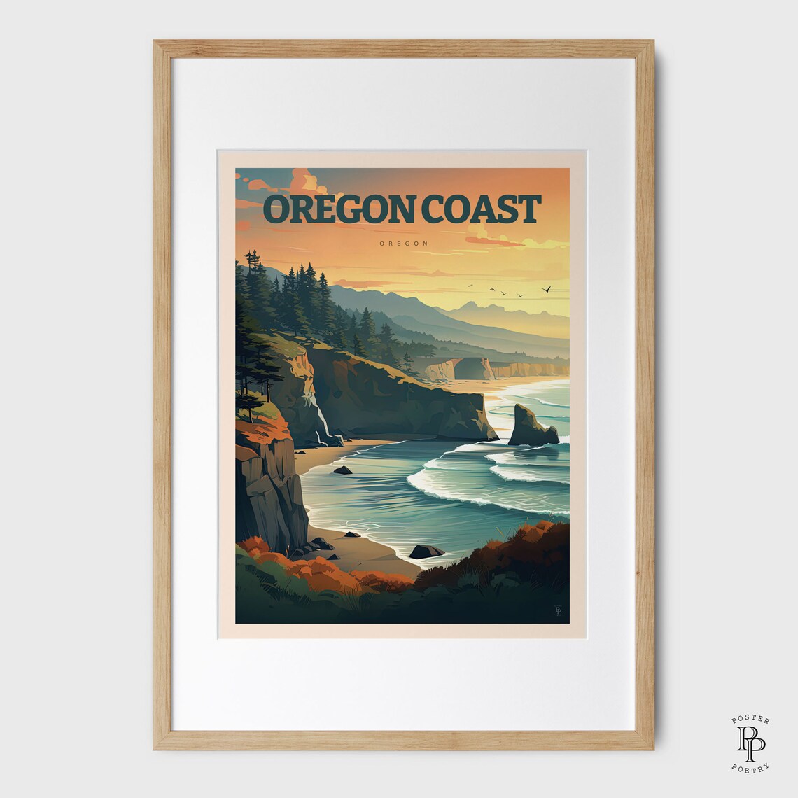 Oregon Coast Retro Travel Poster, Ocean Decor Art Print - Image 4