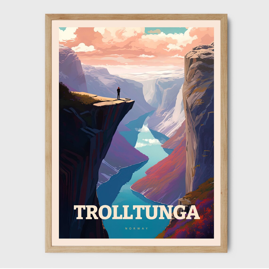 Trolltunga Norway Traditional Travel Poster Print