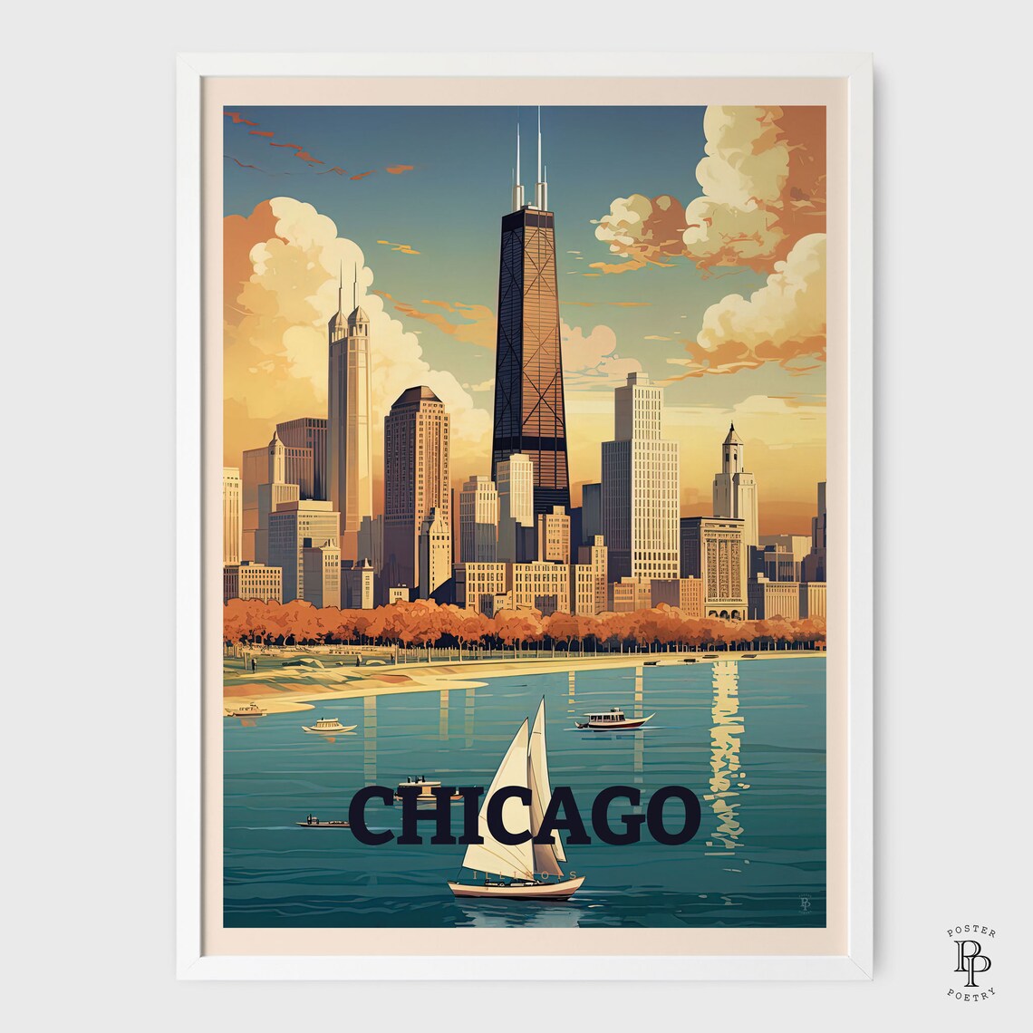 Chicago Travel Poster, Trendy Office Home Decor - Image 2