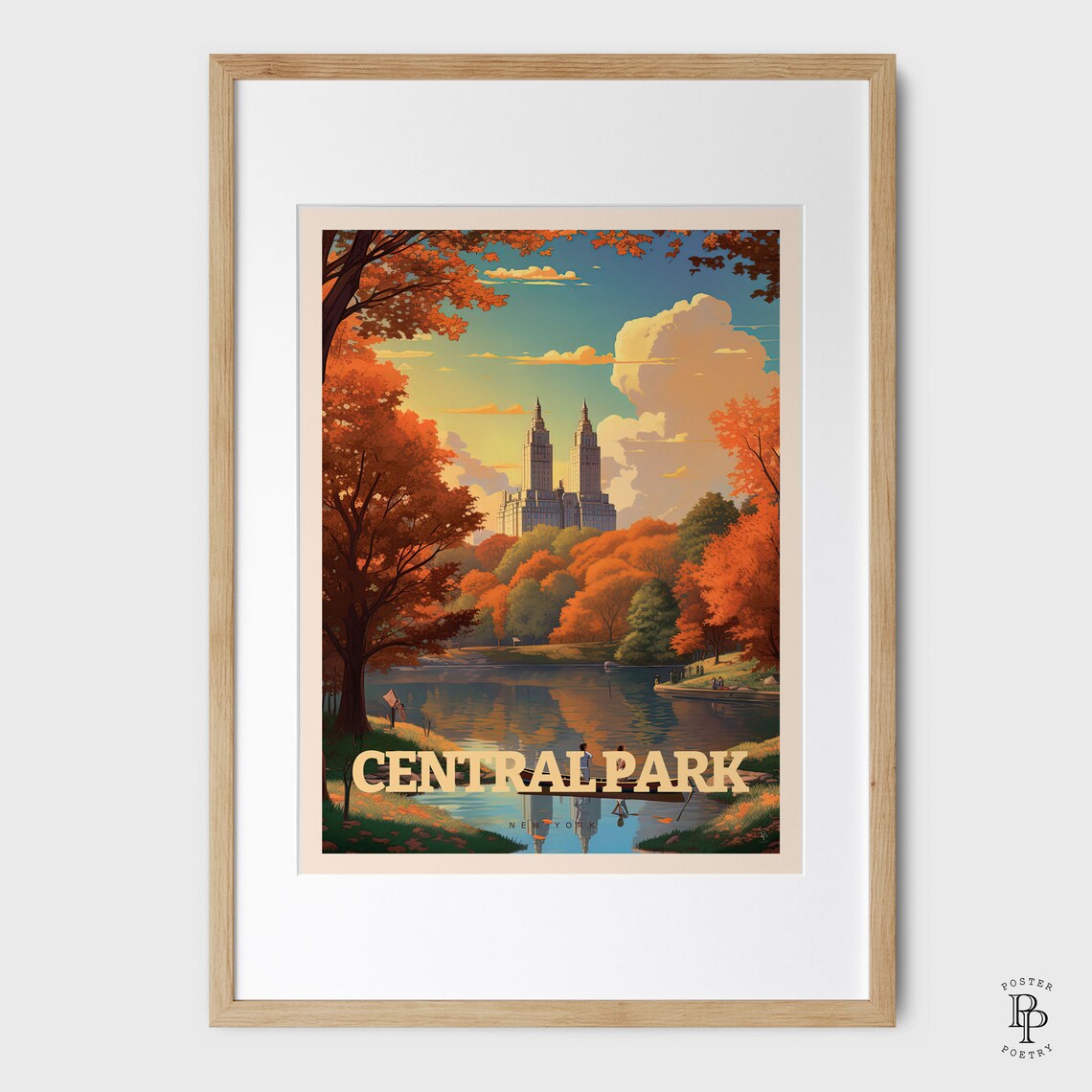 Central Park New York Autumn Lake Rowboat Skyline Fall Travel Poster - Image 4