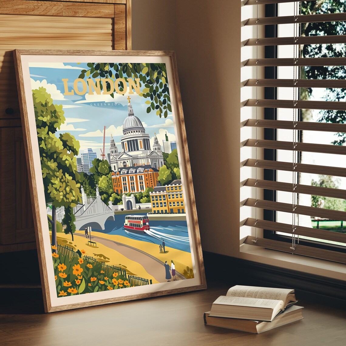 London Greenwich St Pauls Cathedral Dome Thames River Travel Poster - Image 2