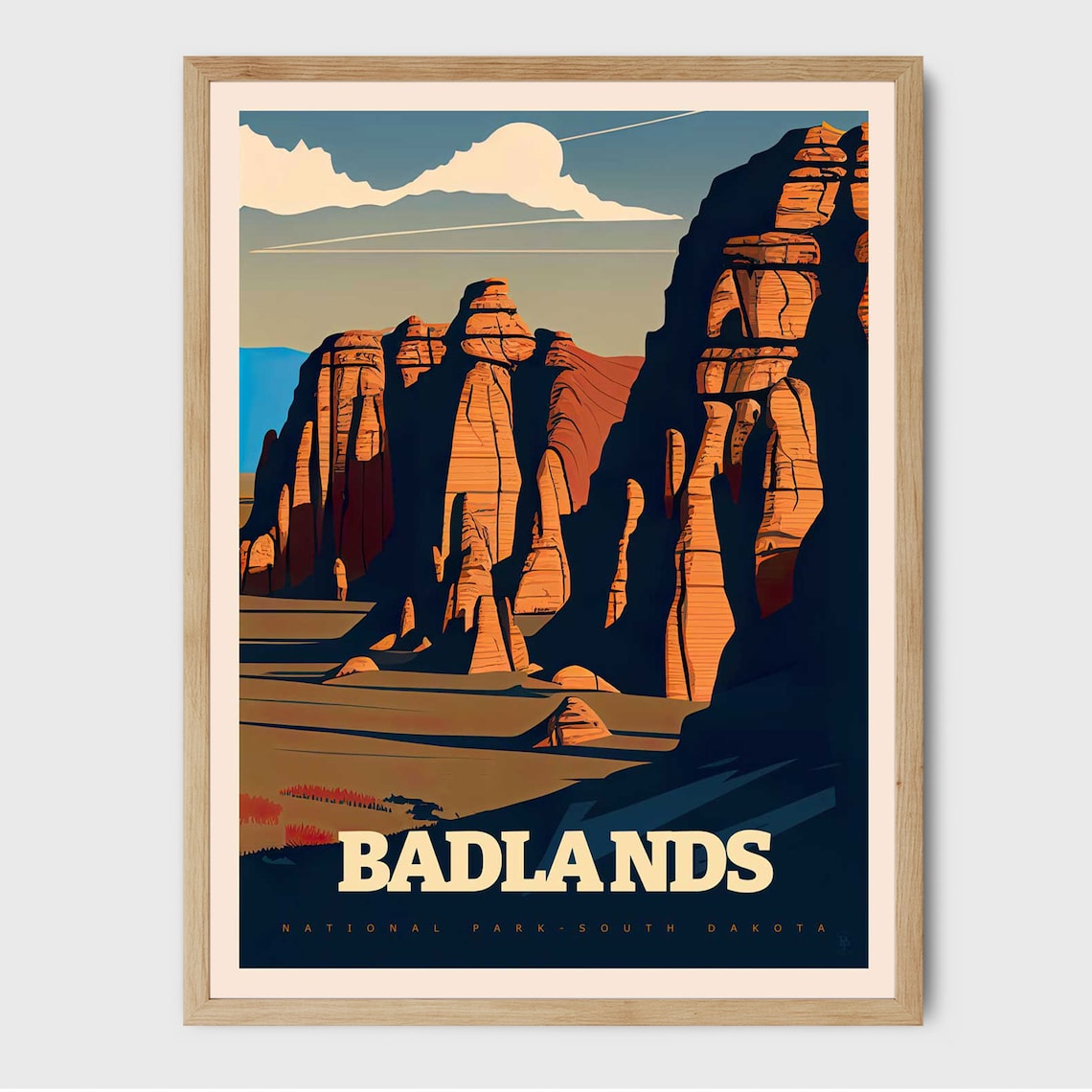 Badlands South Dakota Towering Rock Spires Sunset Glow Travel Poster