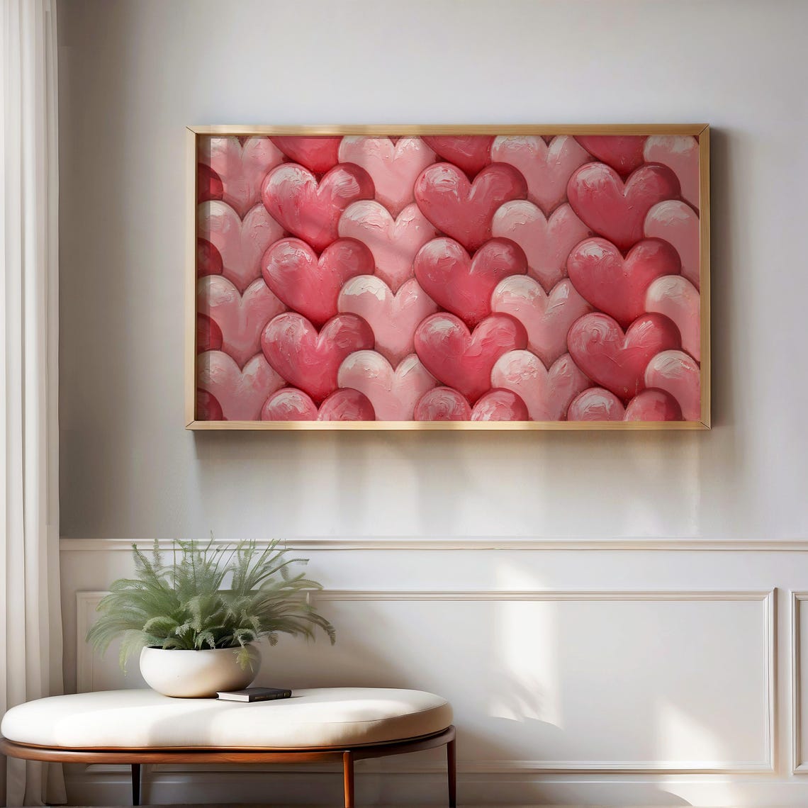 Pink Hearts 3D Painted Pattern Romantic Valentine's Day Wall Art - Image 4