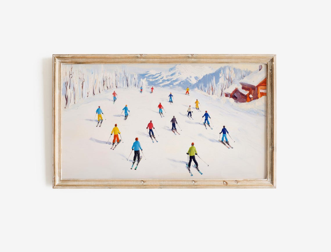 Vintage Ski Resort Scene Chalet Mountain Retro Winter Art Poster - Image 3