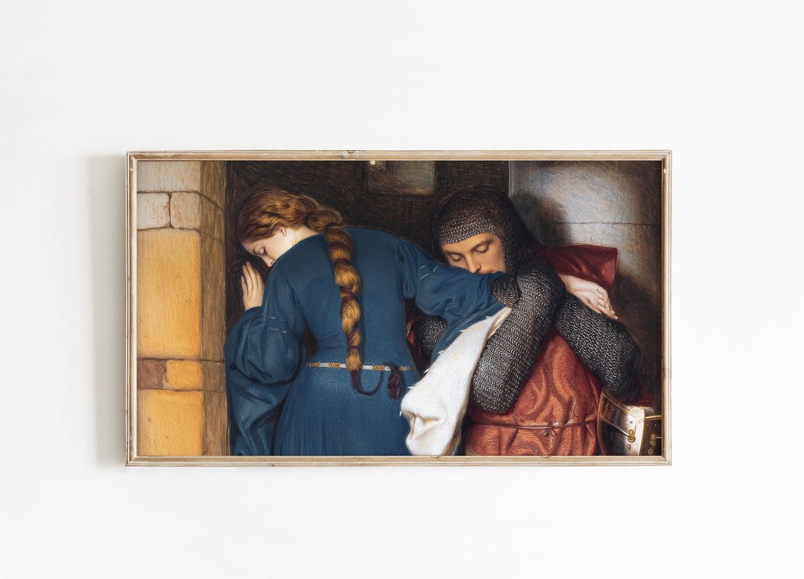 Romantic Lady And Knight Vintage Love Painting Medieval Wall Art - Image 3