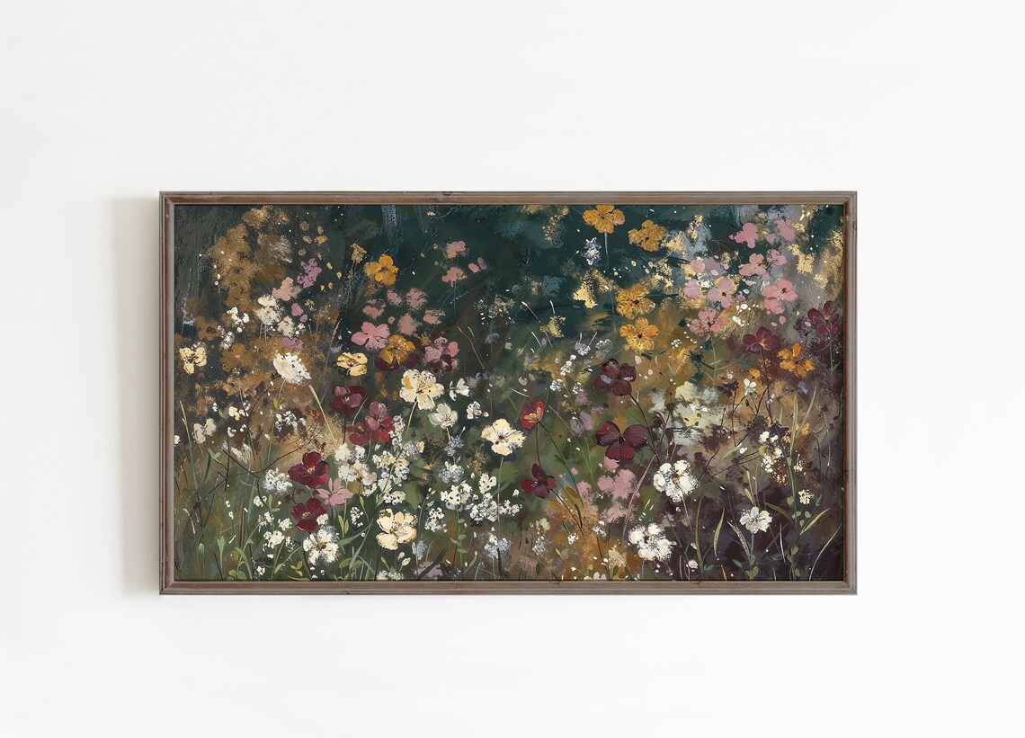 Spring Wildflowers, Moody Vintage Floral Art Print