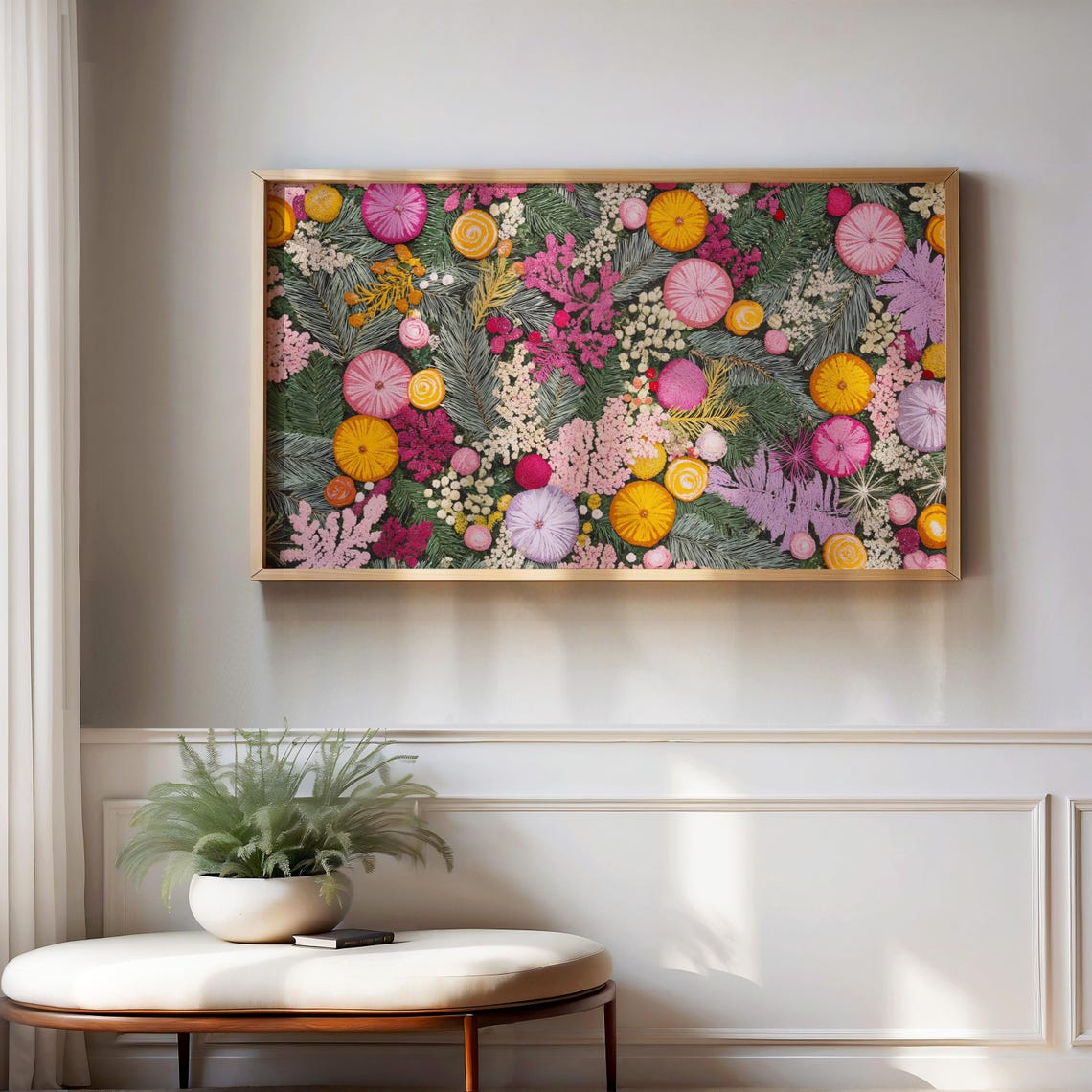 Colorful Christmas Floral Pattern Pink Holiday Botanical Art Poster - Image 2